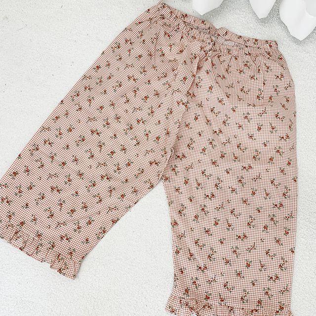 800625 잠옷반바지 여성 7부 체크 파자마 홈웨어 순면 프릴