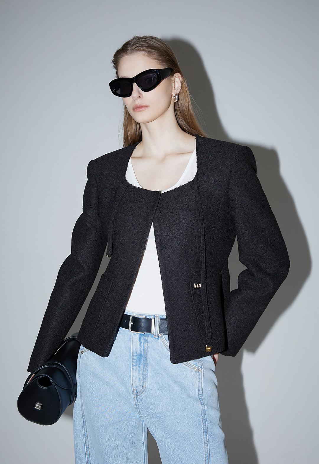 Us Square Tweed Jacket-BLACK