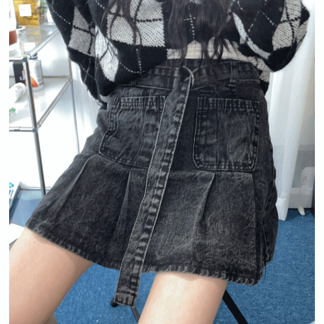 belt pocket denim skirt