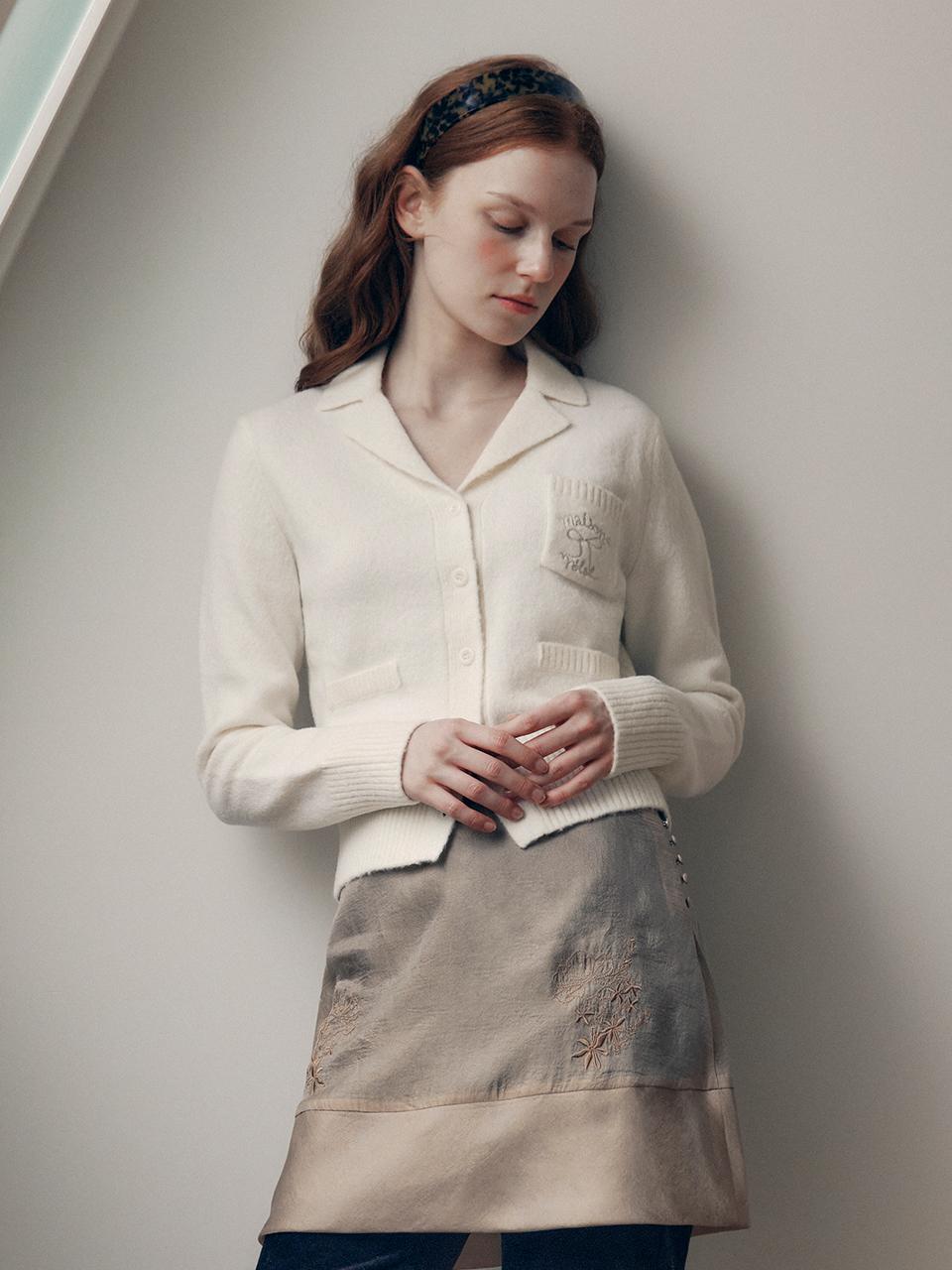 WOOL BLENDED COLLAR KNIT CARDIGAN IVORY