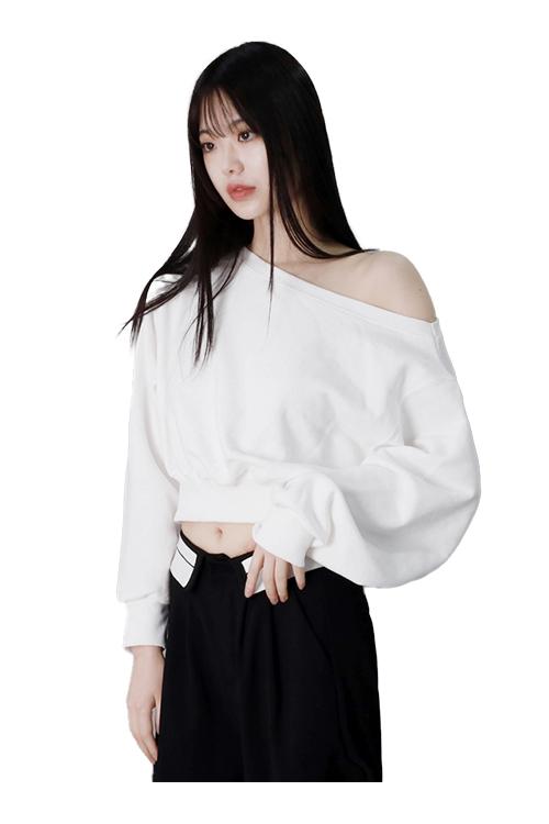 우븐 오프 크롭 맨투맨