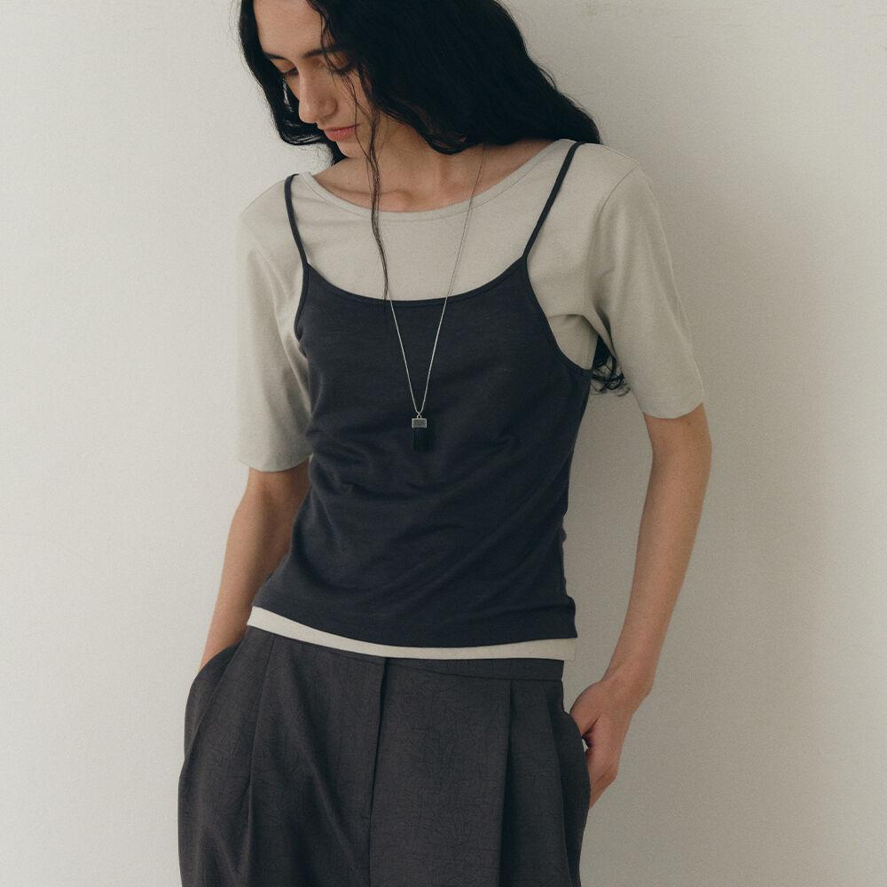 TWO WAY LAYERED T-SHIRT [CHARCOAL]