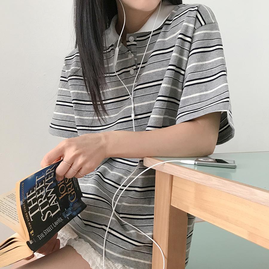 아더먼데이 [럭비티🏈카라넥] 단가라럭비 카라배색 반팔티셔츠 루즈핏티 박스티 오버핏티셔츠 단가라티셔츠 스트라이프 패턴티셔츠 배색티셔츠 여름신상 여름반팔 통통
