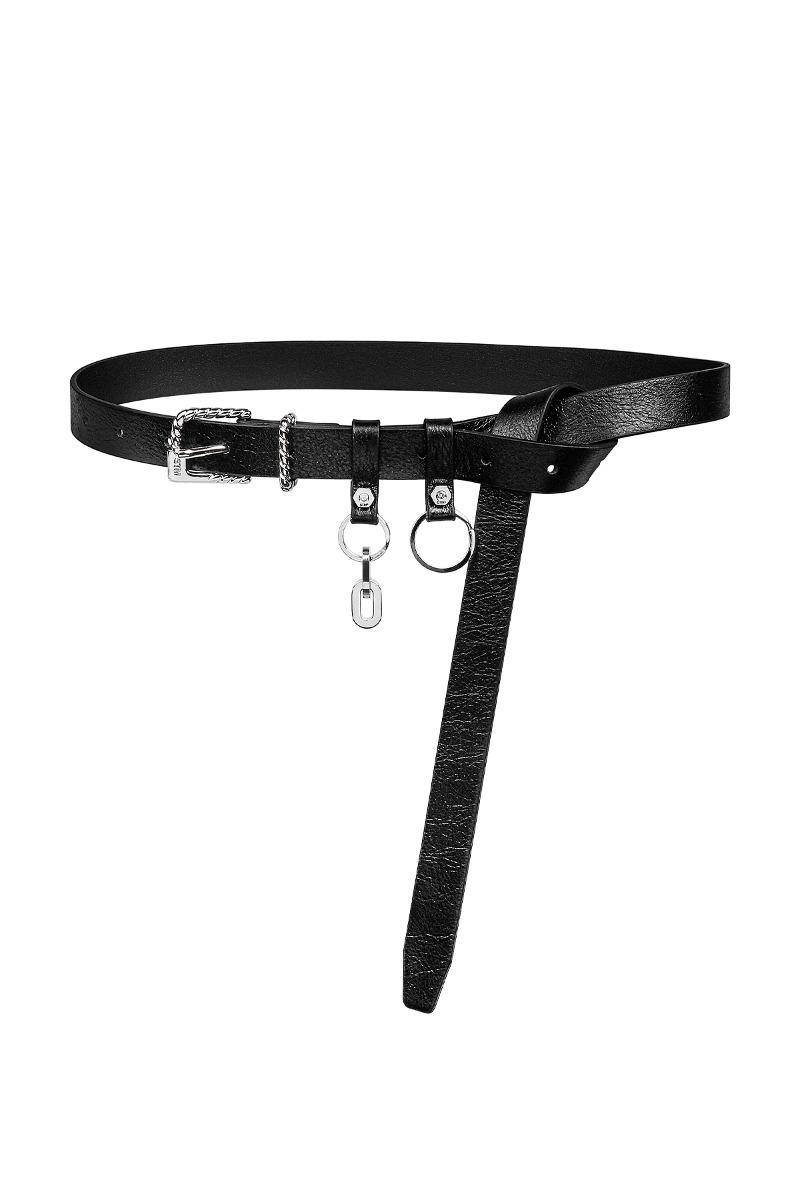 NO.486 [SILVER] SCREW TWO RING BLACK LEATHER BELT
