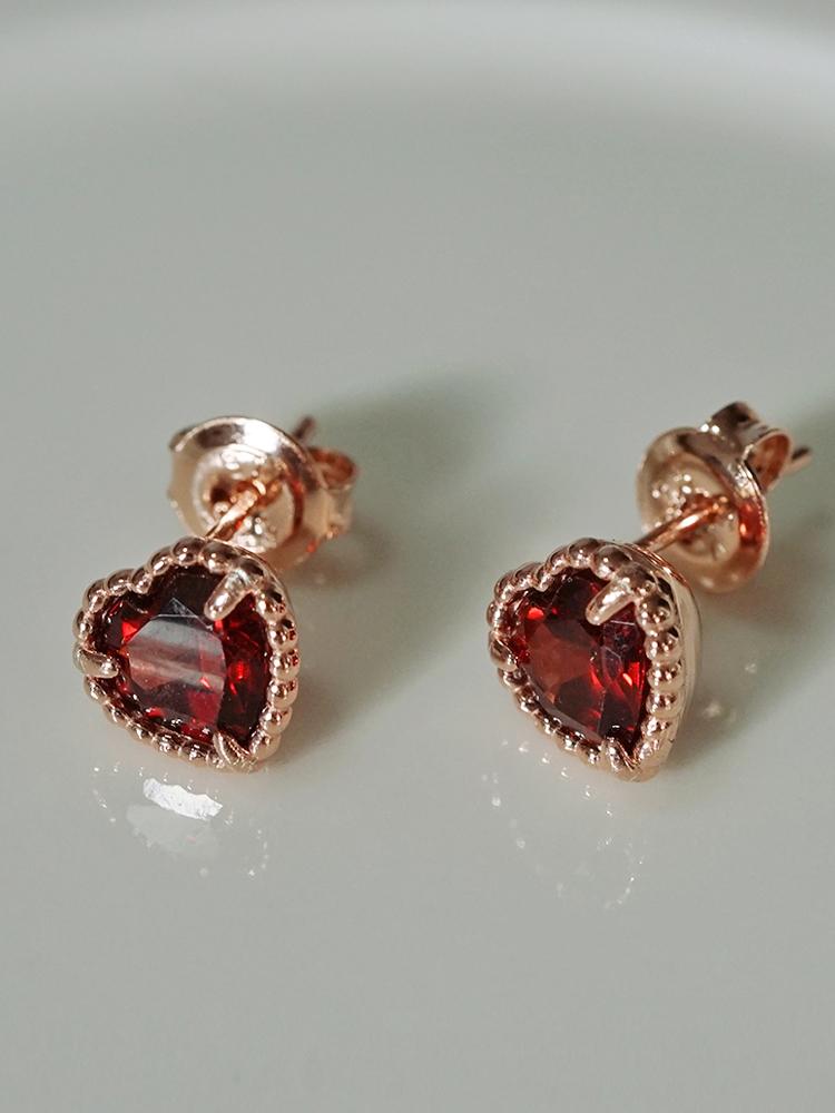 925silver 도톰 하트귀걸이_가넷,자수정
