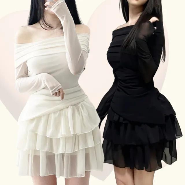 오프숄더 투피스 쉬폰 원피스 샤랄라 발레코어 봄 여름 가을 겨울 사계절 가능 봄원피스 프릴 겨울원피스 러블리 캉캉 미니 코디세트 데이트룩 여신(상의+치마set가격)
