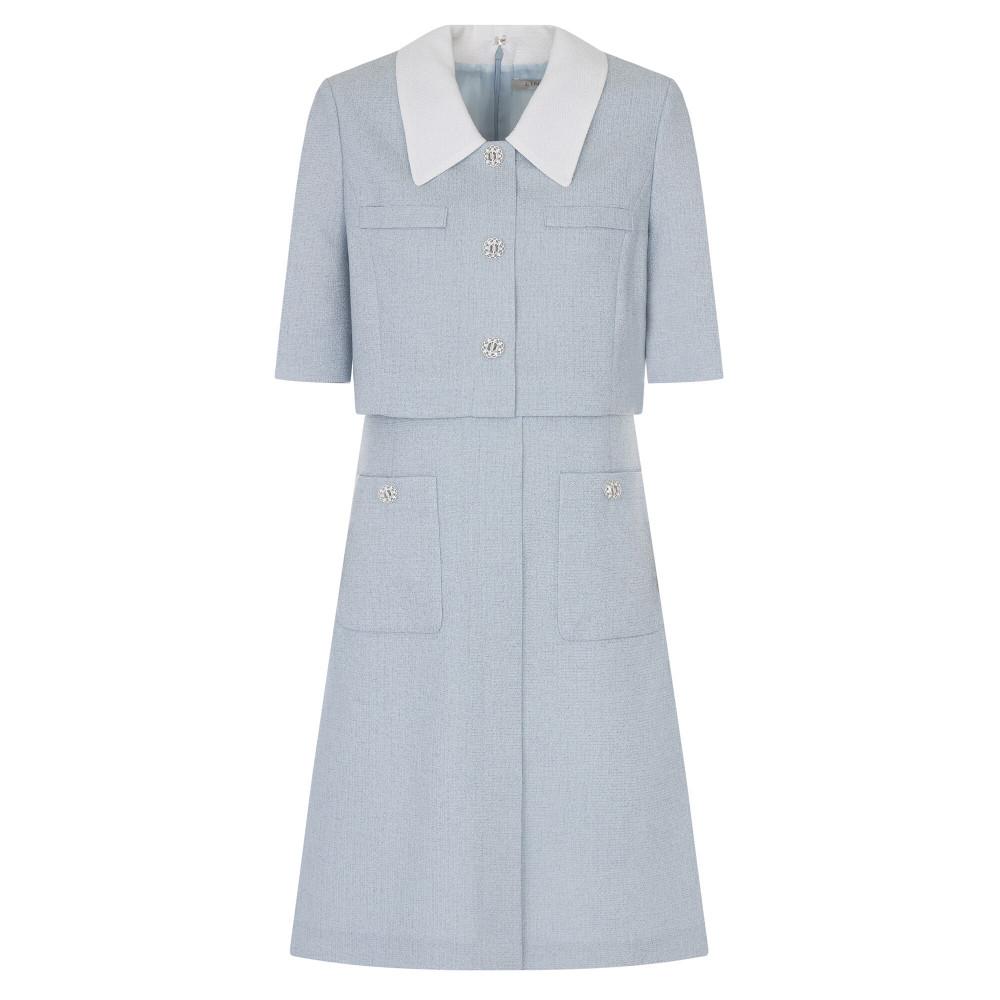 [라인어디션]카라 배색 A라인 트위드 원피스 NCOPNE7300