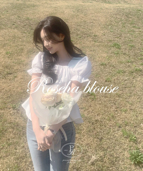 [🌸청순블라🌸] 단독제작) 로즈하 쇄골스퀘어 코튼셔링 무드 블라우스 - 3color
