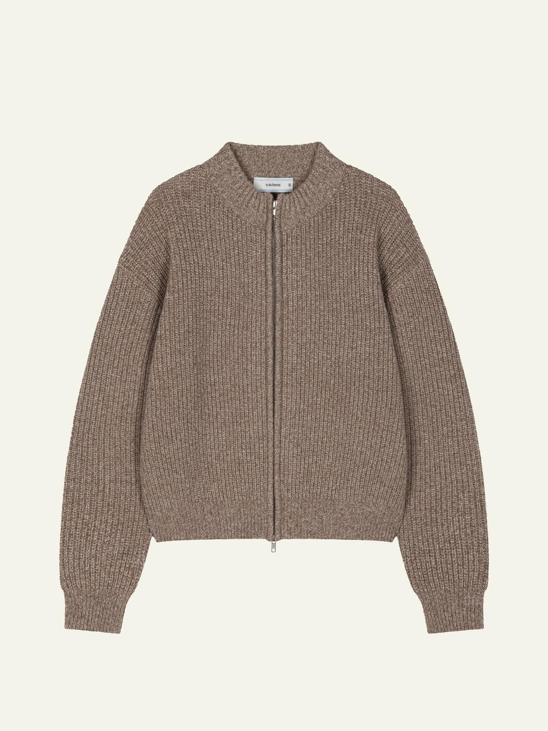 [Flagship Exclusive] Timeless Full Zip Up Lambswool Sweater Beige