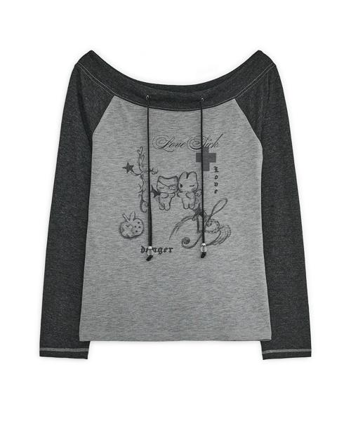 러브 시크 드로잉 오프숄더 탑 (차콜)