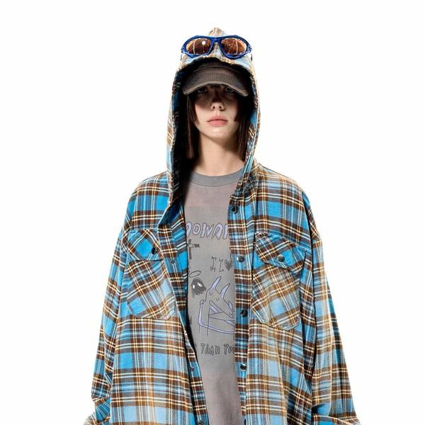 Flannel plaid hooded shirt