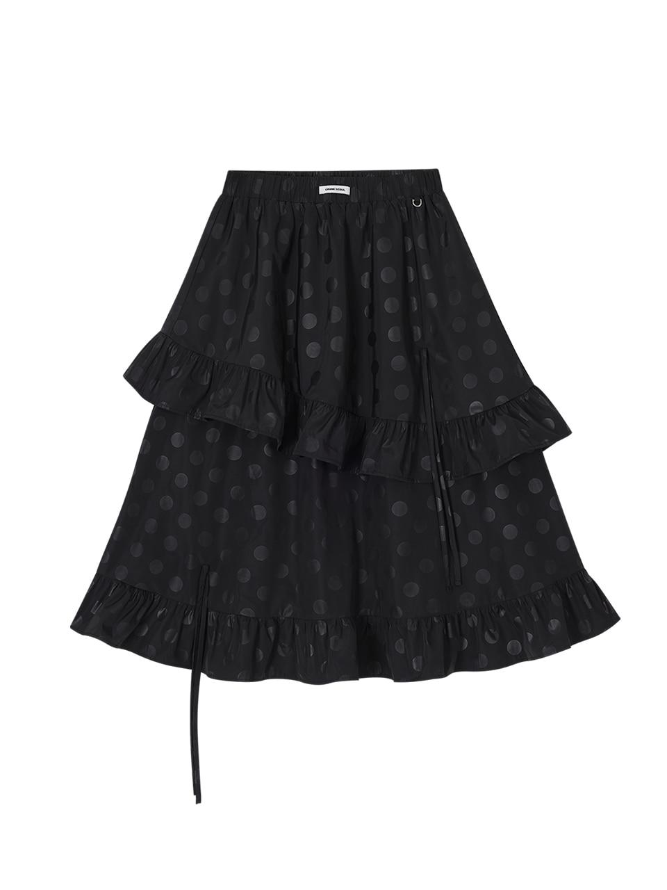 DOT FRILL LONG SKIRT_BLACK