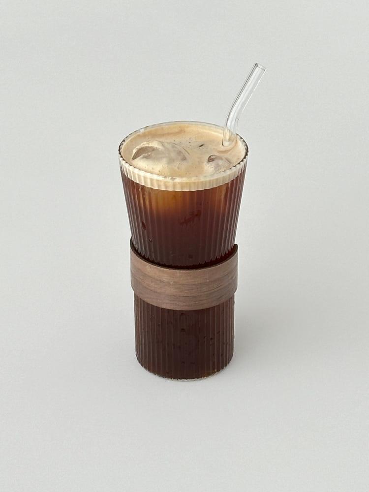 우드 홀더 글라스 플리츠 내열유리컵