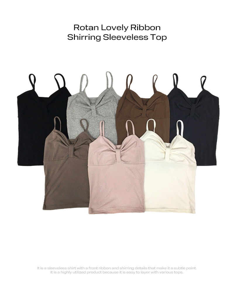 원더원더 [7color/슬림여리핏] 로탄 러블리 리본 셔링 나시