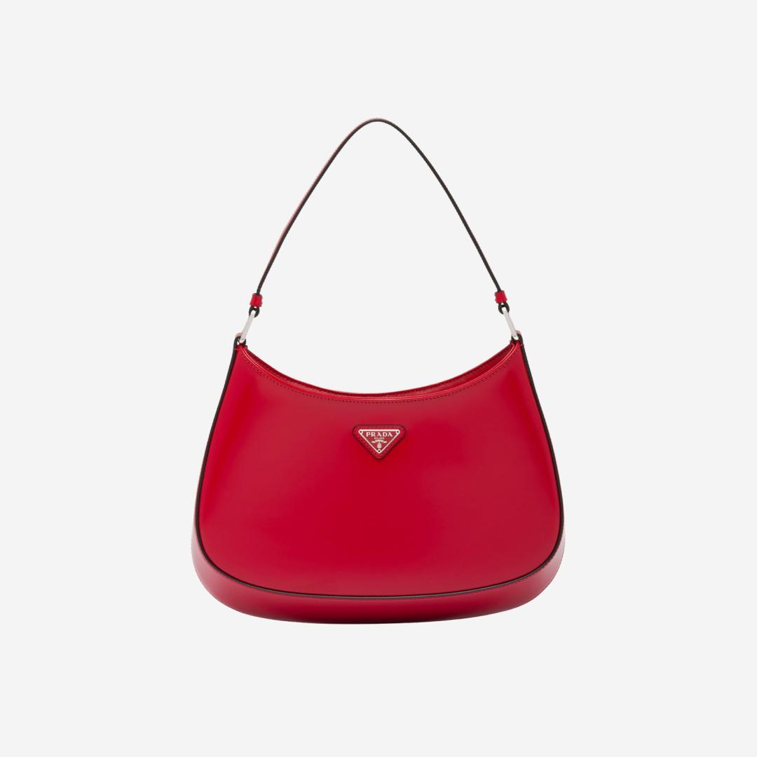 Prada Cleo Brushed Leather Shoulder Bag Scarlet