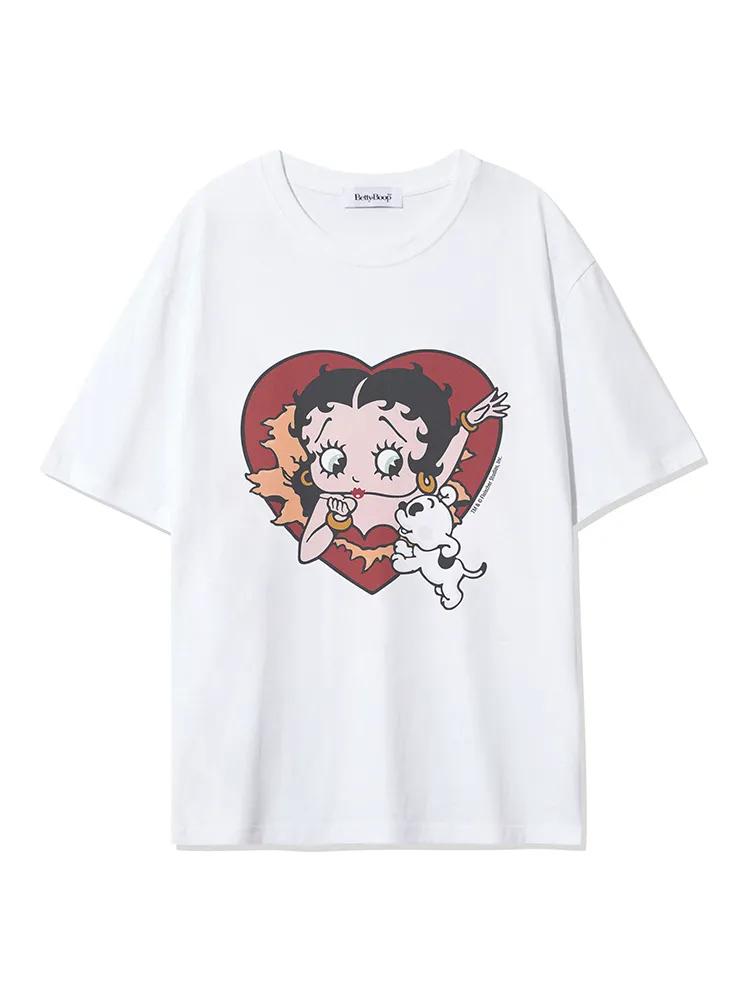 [08/22 예약배송] 베티붑 하트 버스트 오버핏 반팔티_화이트