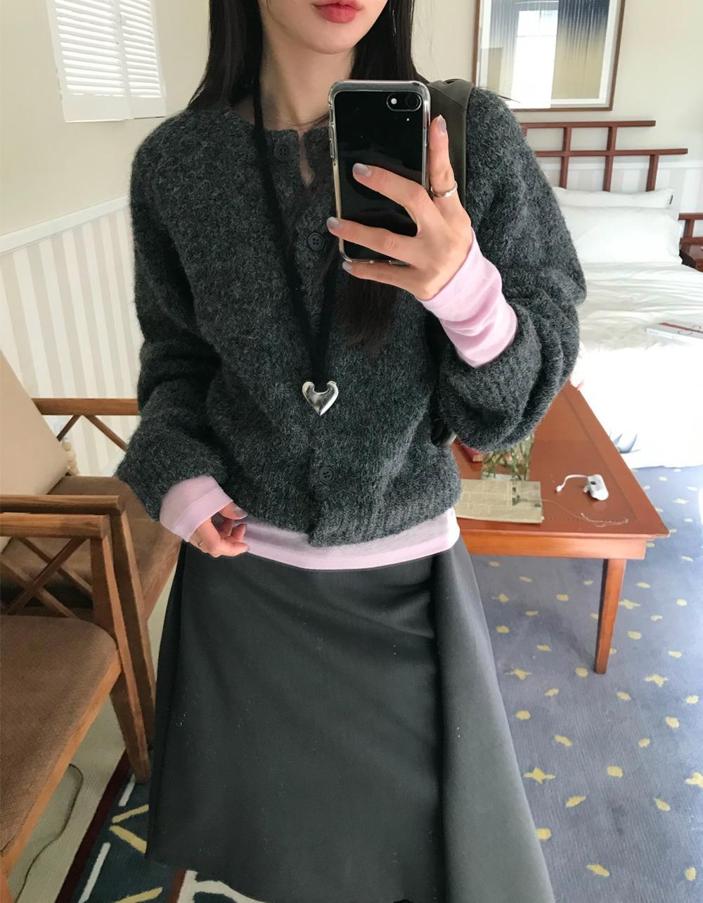 오브나인 베어 헤어 라운드 CARDIGAN