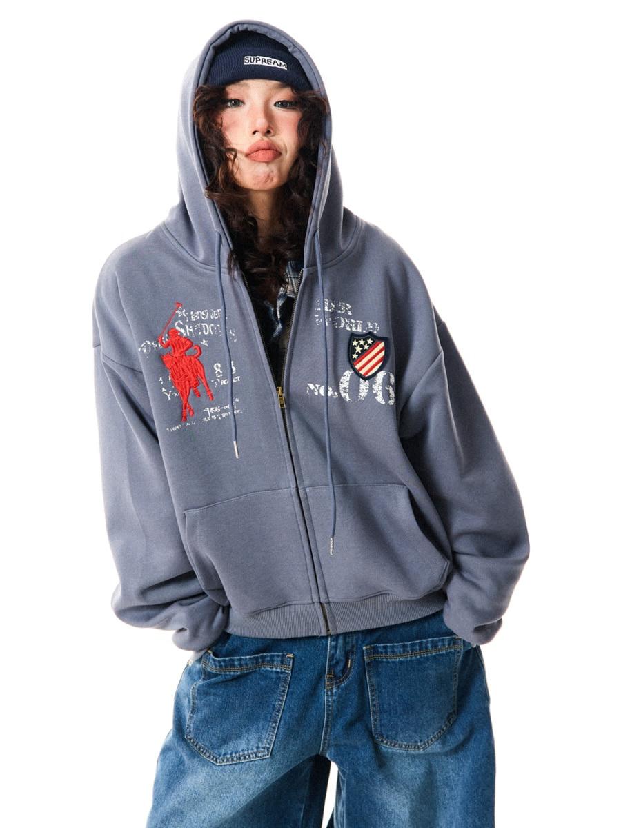 YOUNG STAGE American Embroidery Over Hoodie Jacket (2color)