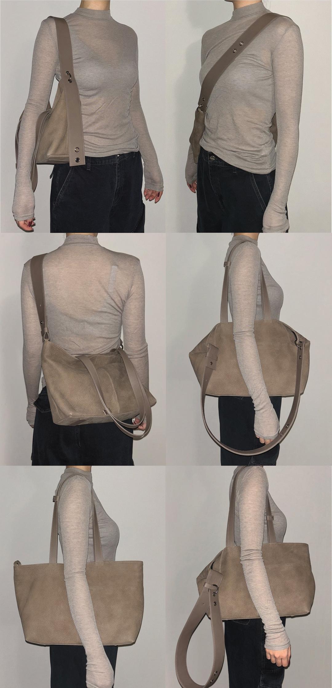 PRACTICO 3-IN-1 SHOPPER BAG TAUPE BROWN NUBUCK — EECHAEROI