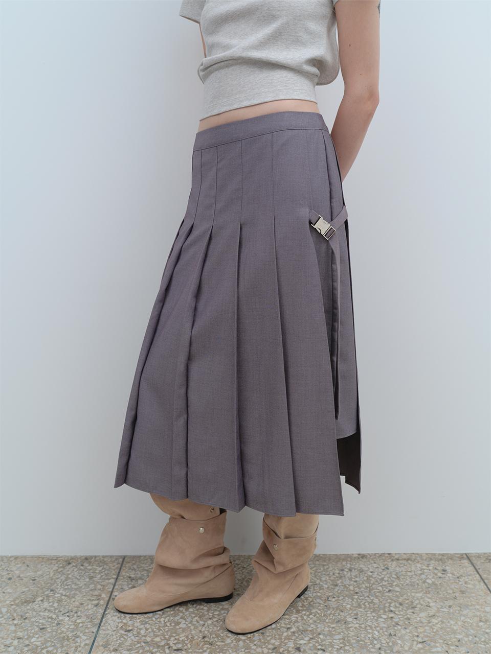 Zipper Layer Pleats Skirt [Gray]