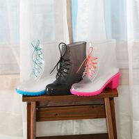 [슈즈앤] 투명한 통굽 힐 레인부츠 sn1024