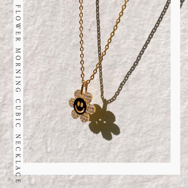 [Necklace] no.410 플라워 모닝 큐빅 목걸이 반지 SET(스마일 큐빅 목걸이 반지) : 품절마켓