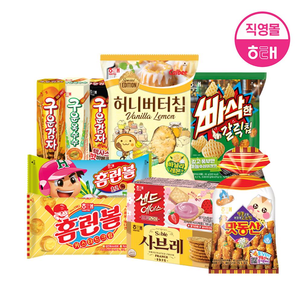 해태 인기과자 3+3+3 골라담기 /신제품 허니버터칩 바닐라레몬, 빠삭한갈릭칩 출시!/에이스 허니버터칩 구운감자 사브레 오사쯔 맛동산 신당동떡볶이