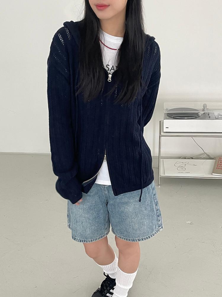 메로디 스카시 니트 후드 집업