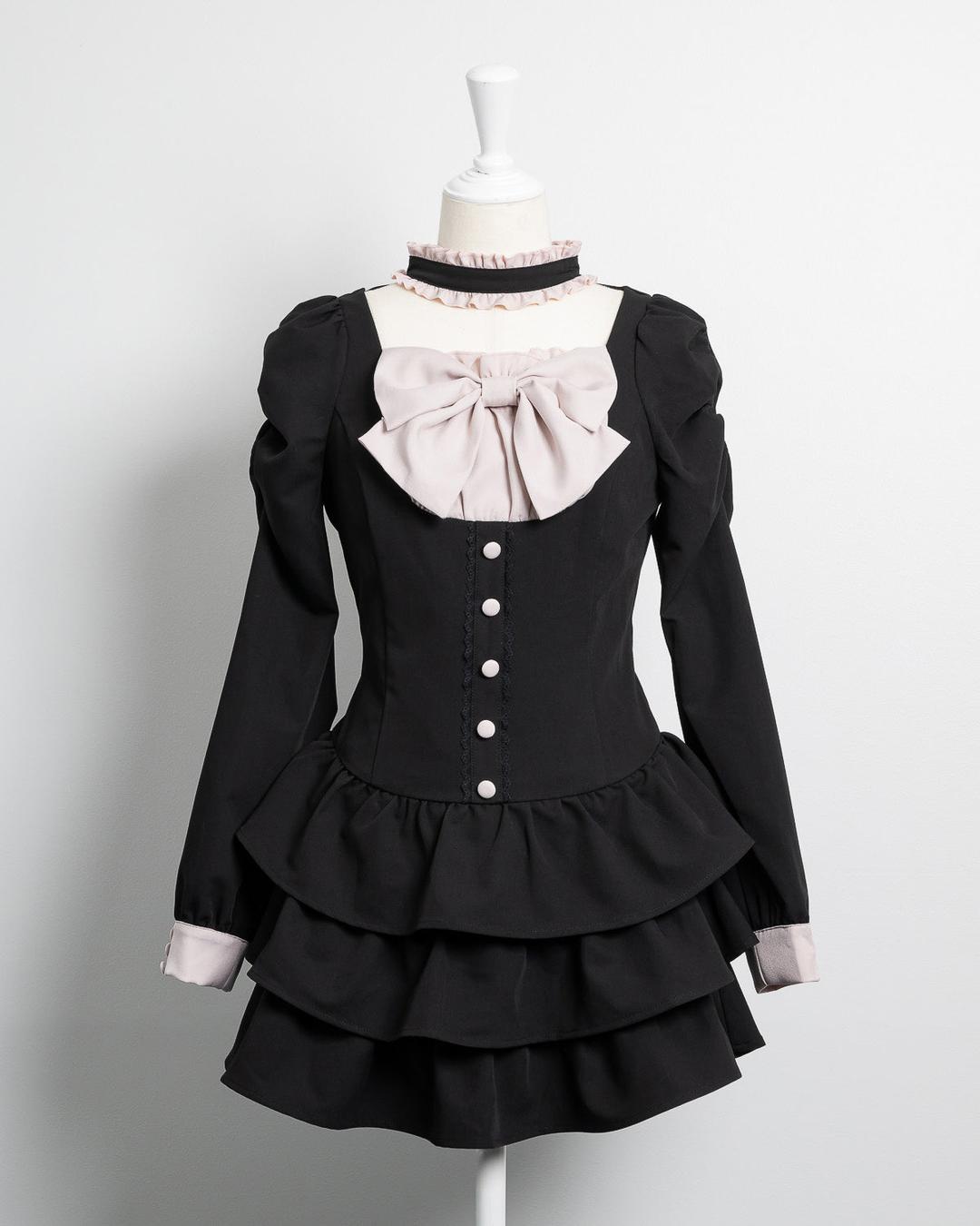 フロントリボンチョーカーティアードミニワンピ