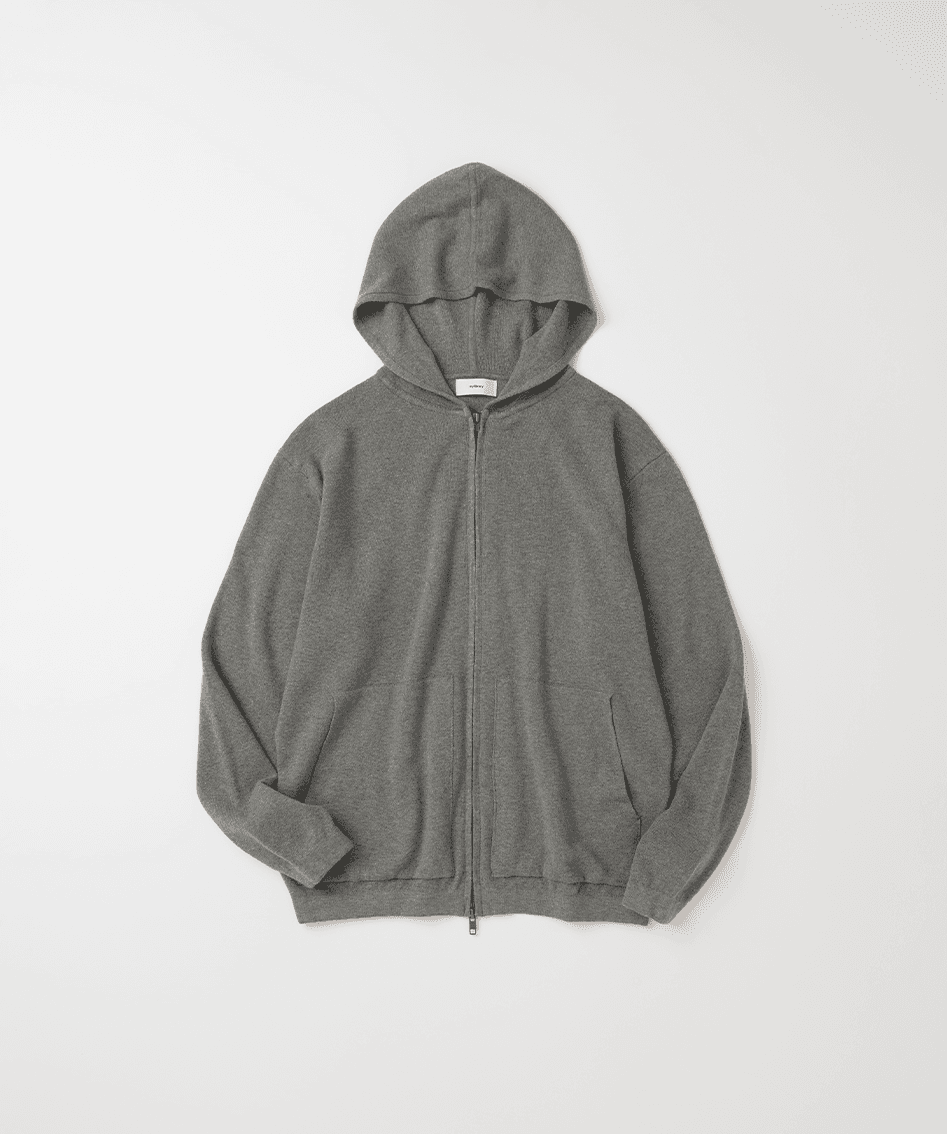 322 Cotton Linen Knit Hooded Jacket - Khaki Gray