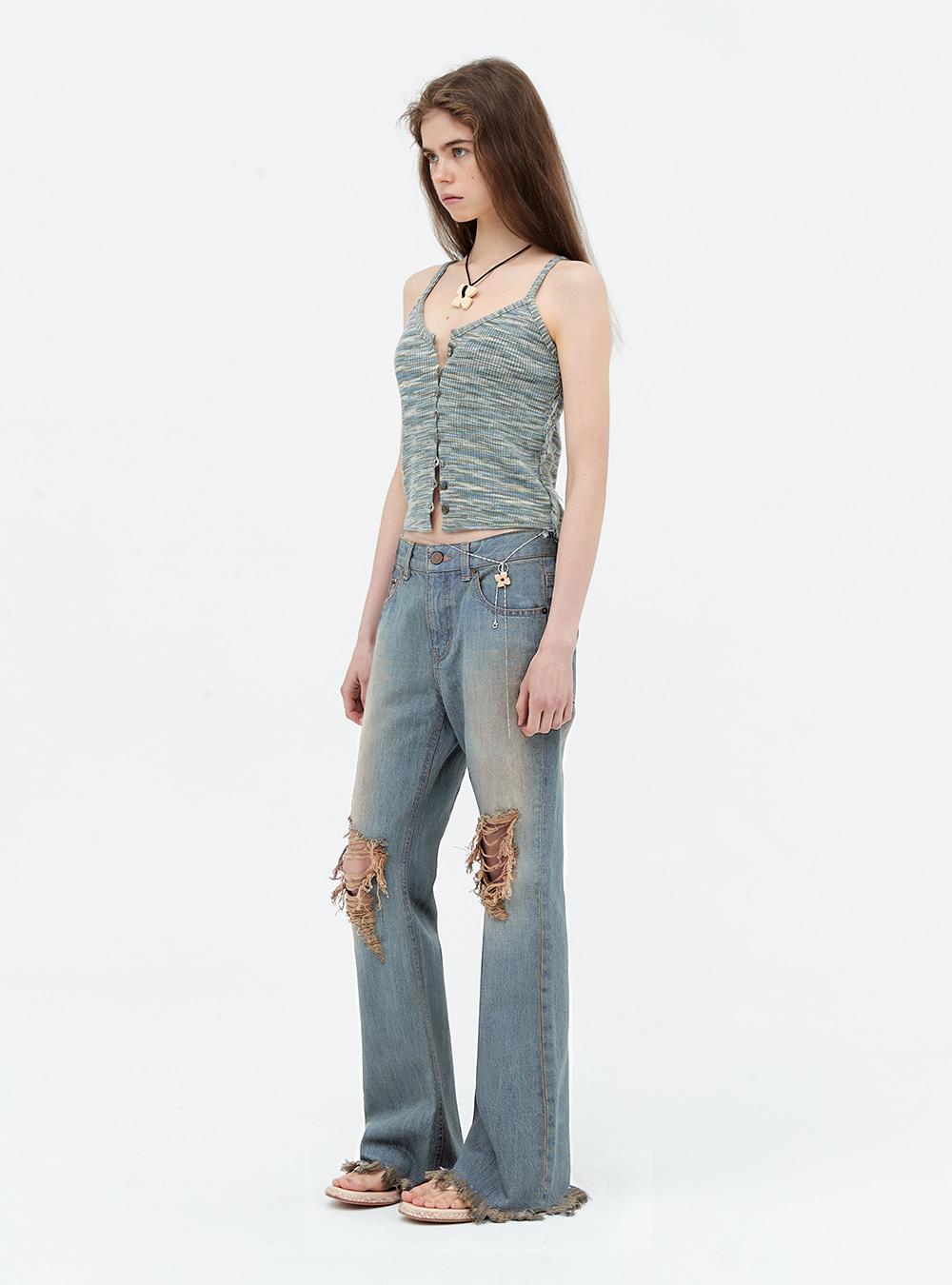 Washed ripped slim jeans. Blue