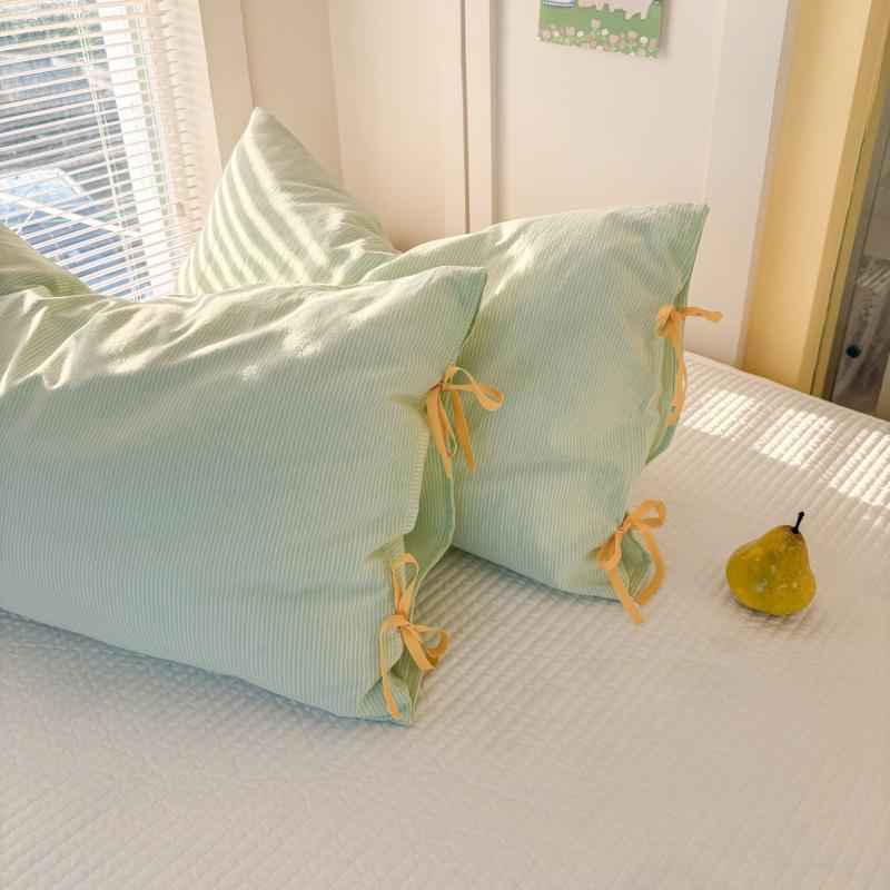 모던 그린 스트라이프 리본 침구커버 베개커버 5종 A