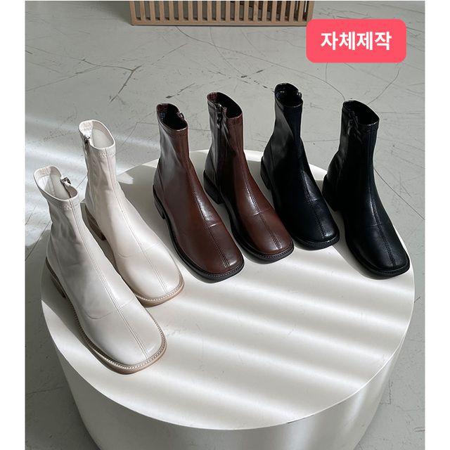 [쿠폰] 당일발송 발편한 앵클부츠 삭스부츠 스퀘어 로우힐 기모 앵글부츠 스퀘어