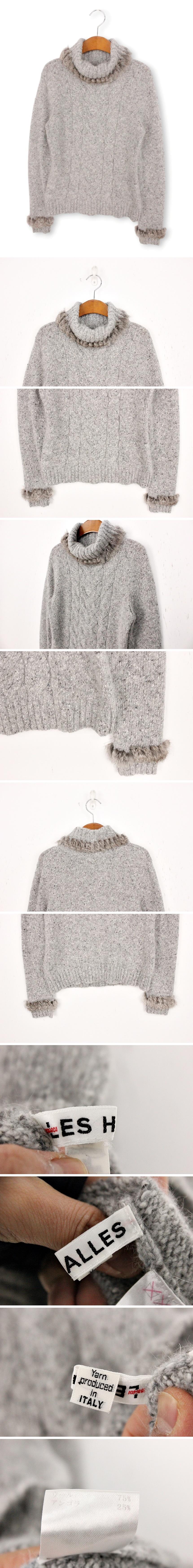 LES HALLES 울 블렌드 래빗 퍼 트리밍 니트