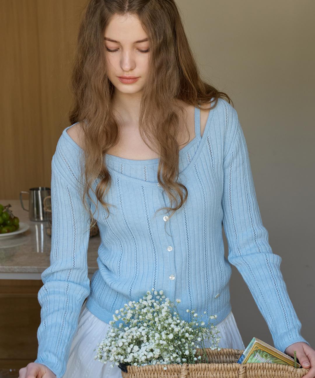 [SET] Pive Punching Layered Nasi Cardigan (Blue)