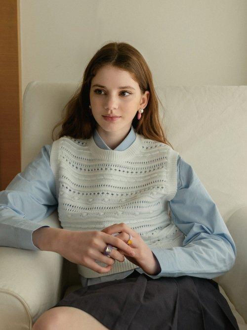 멀티 스카시 니트 베스트 - 화이트