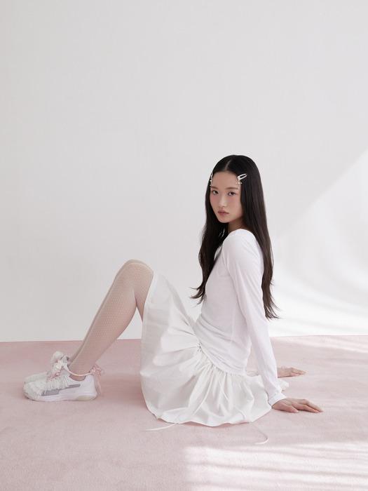 Lace strap round T-shirt (IVORY)