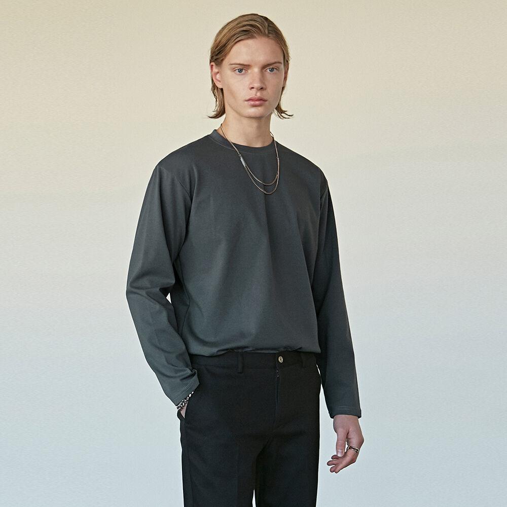 STAND SLIT LONG TEE_CHARCOAL