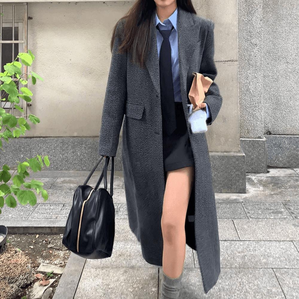 헤링본코트 겨울롱코트 루즈핏코트