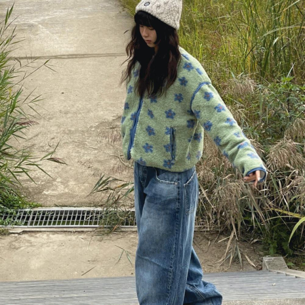 (도톰/겨울신상❄️)플라워 뽀글이 후리스 집업(2color)