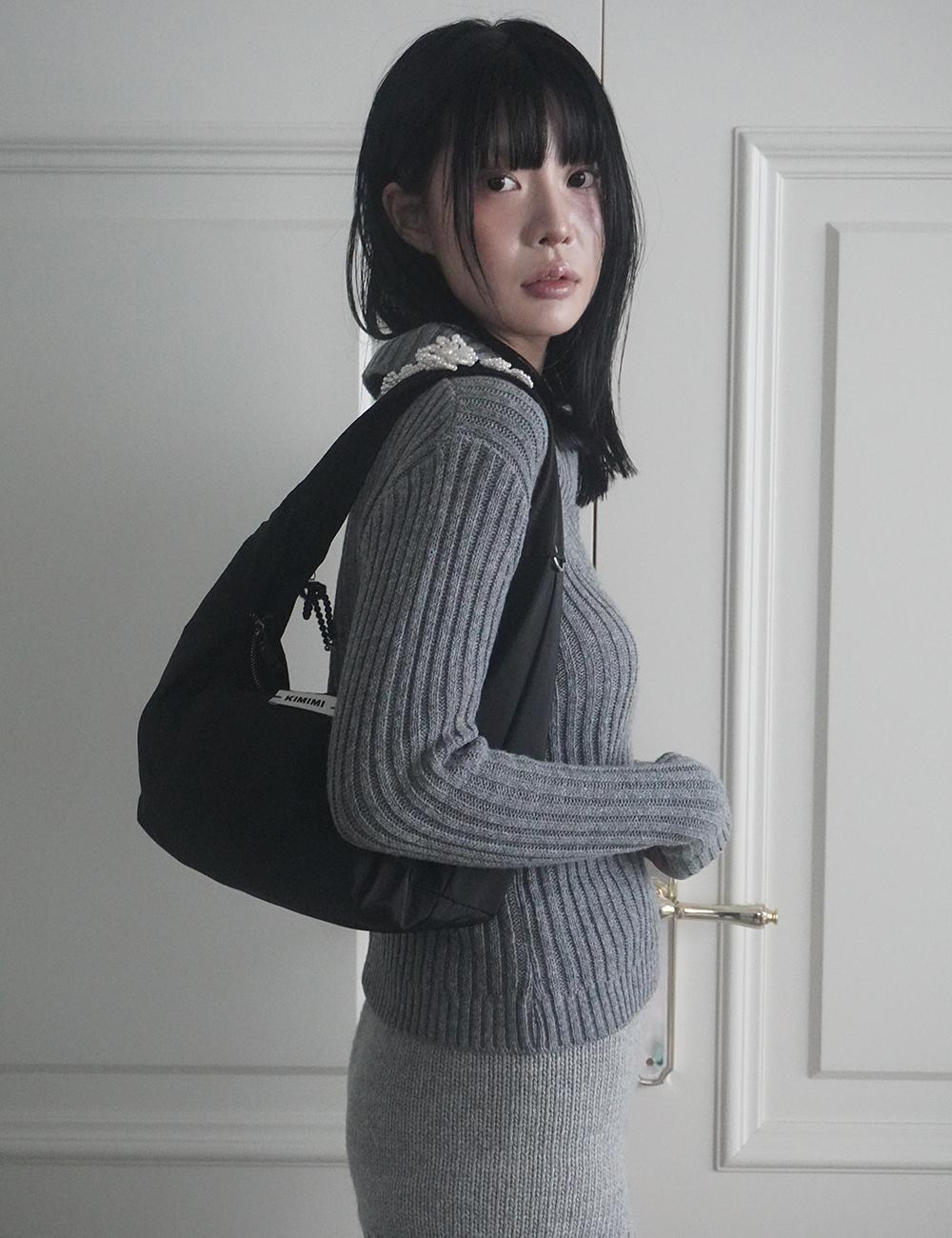키미미 KIMIMI pearl nylon shoulder bag  Black