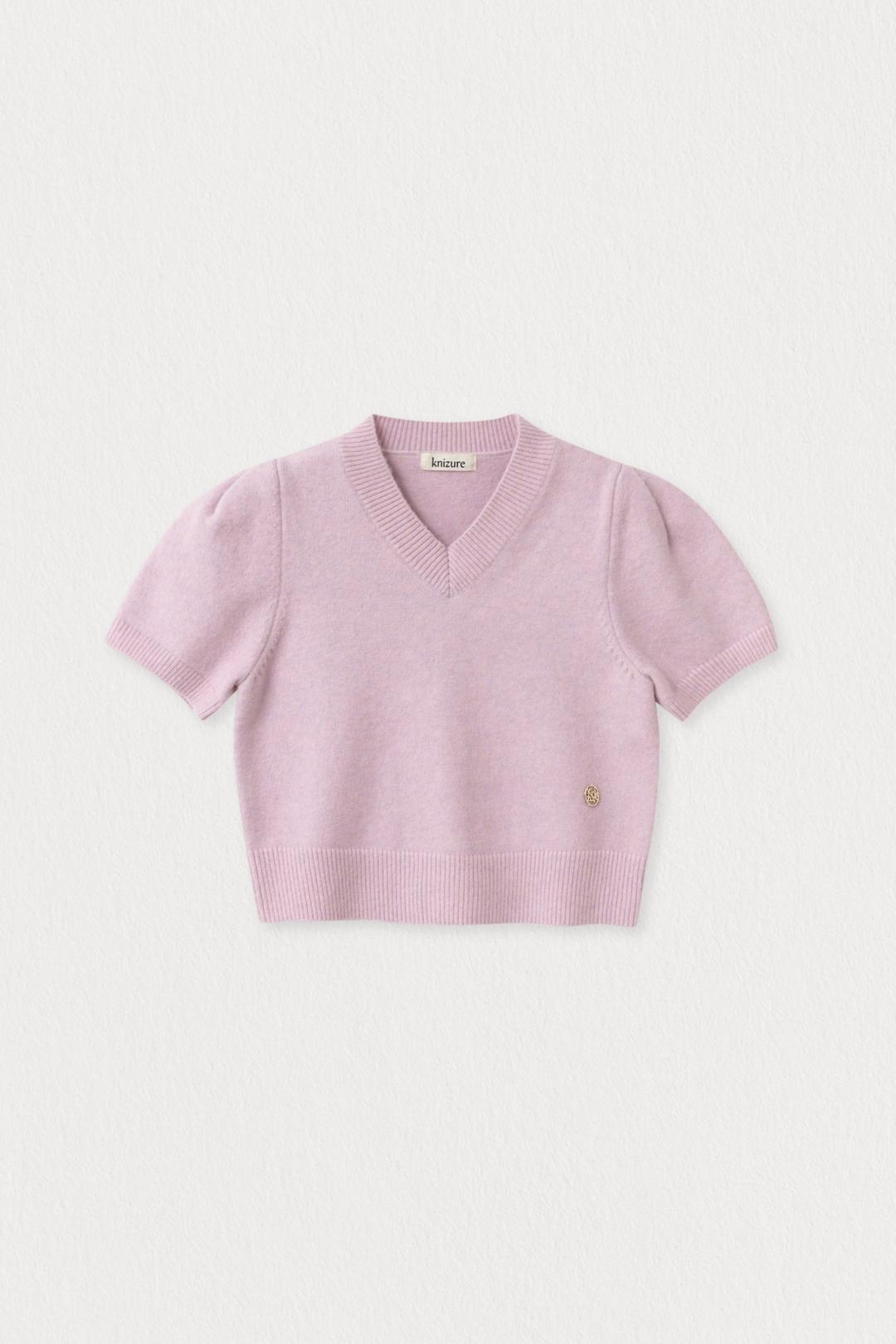 울캐시미어 벨 하프 브이넥 니트 탑_Pink