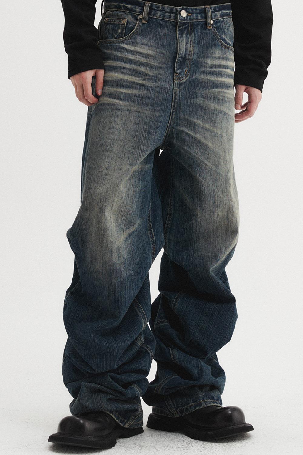 오버랩 데님 팬츠 블루