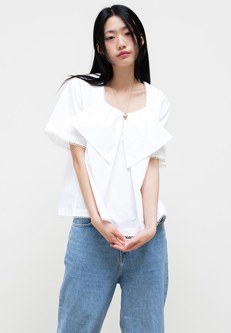 BABYDOLL LACE TRIMMING BLOUSE_WHITE