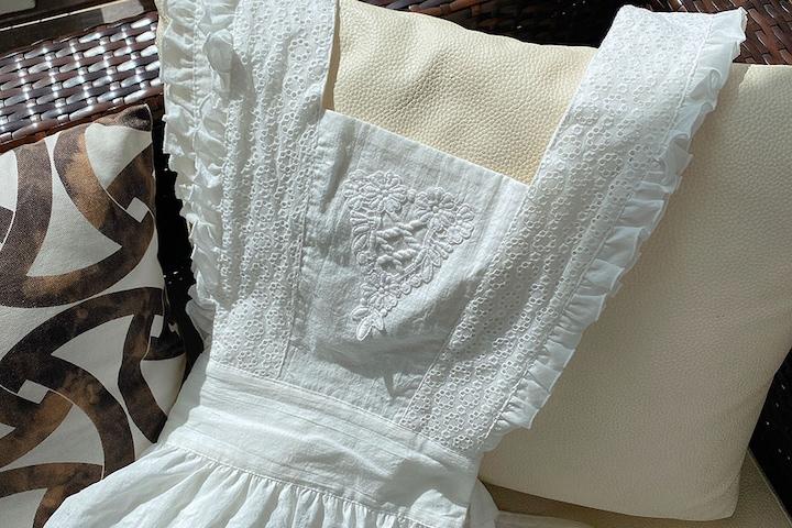 국내제작 화이트 프릴 롱 앞치마 레이스 펀칭 에이프런 원피스 플로리스트 카페 앞치마