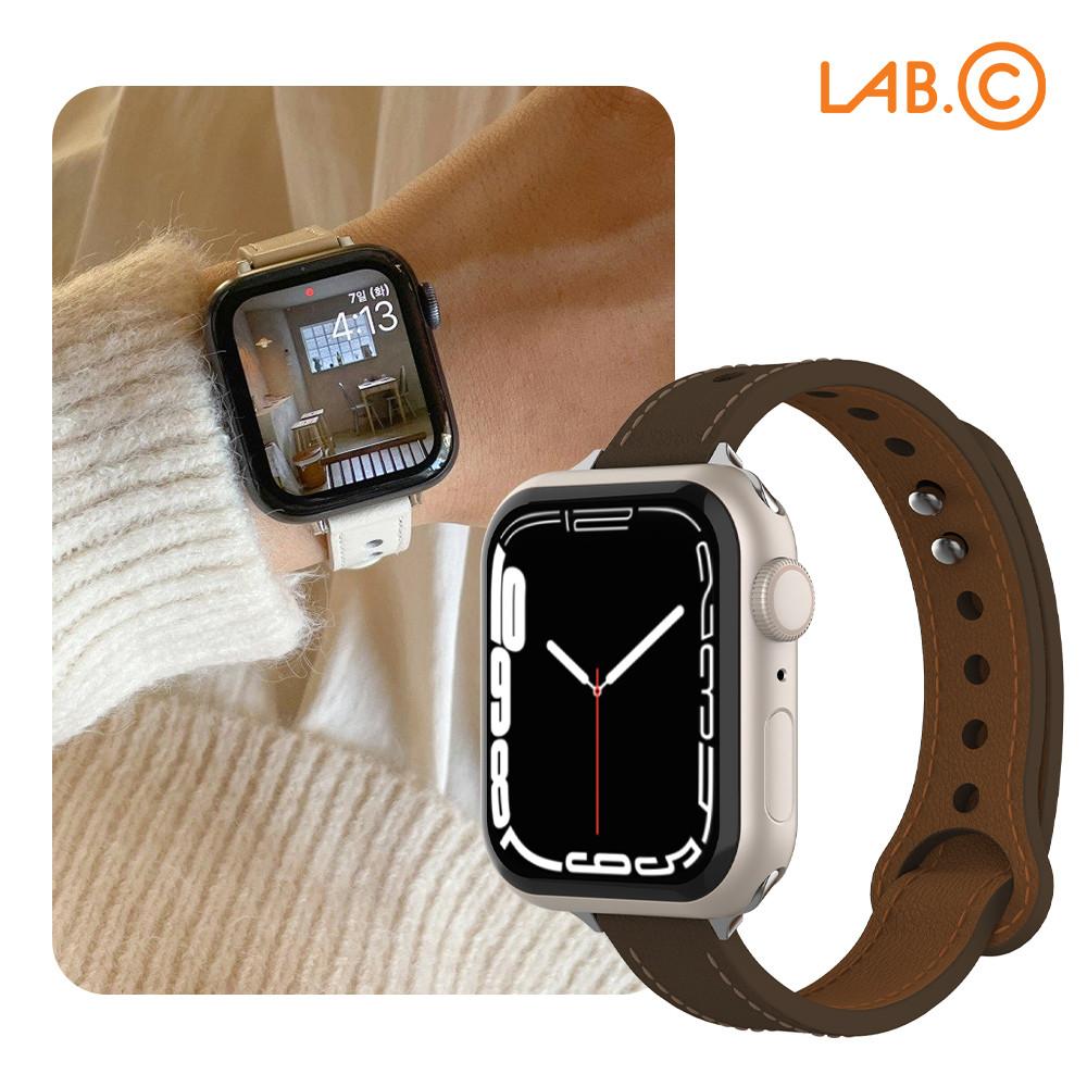 랩씨 애플워치 스트랩 9 8 7 6 SE 2 호환 프리미엄 소가죽 레더 버튼 밴드