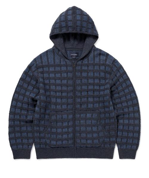 Textured Knit Zip Hoodie Navy