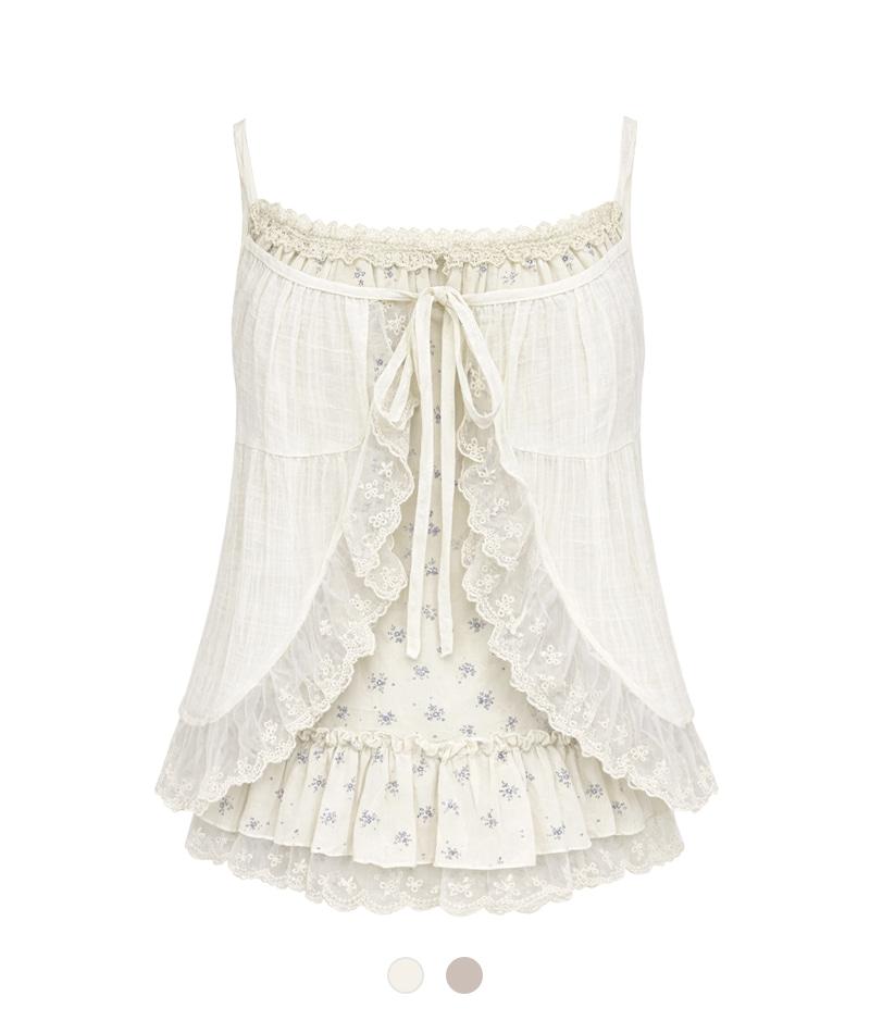 레이스 레이어드 리본 블라우스