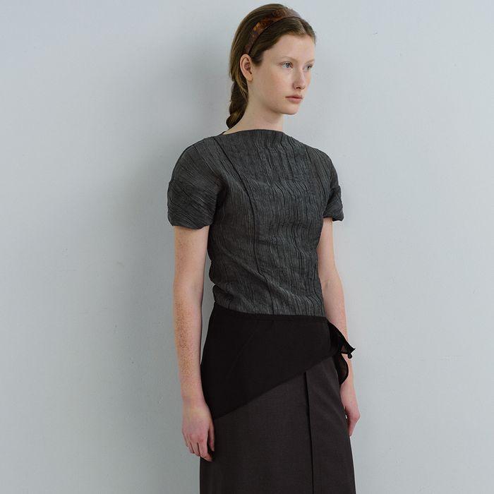 [2차재입고] pleats seam half blouse (charcoal)