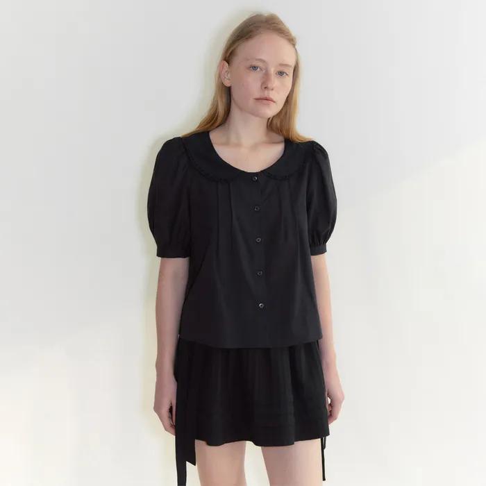 Puff Sleeve Collar Blouse (Black)